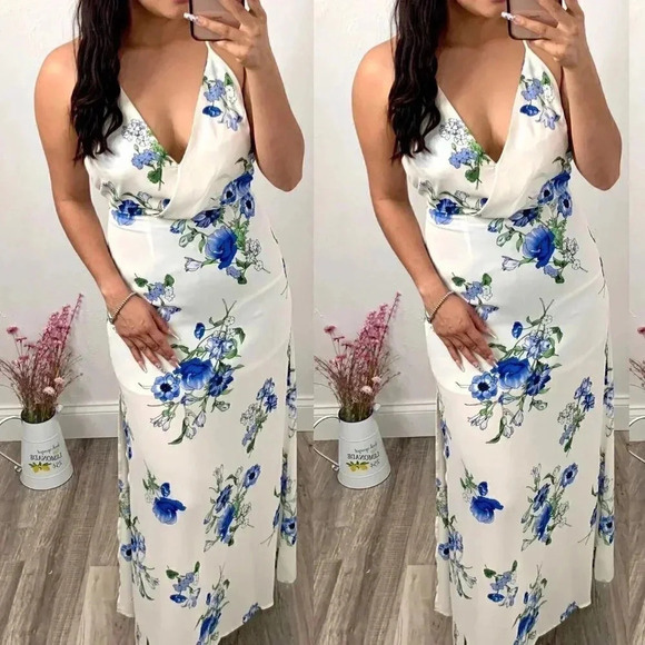 . Dresses & Skirts - blue floral side slit Maxi Dress